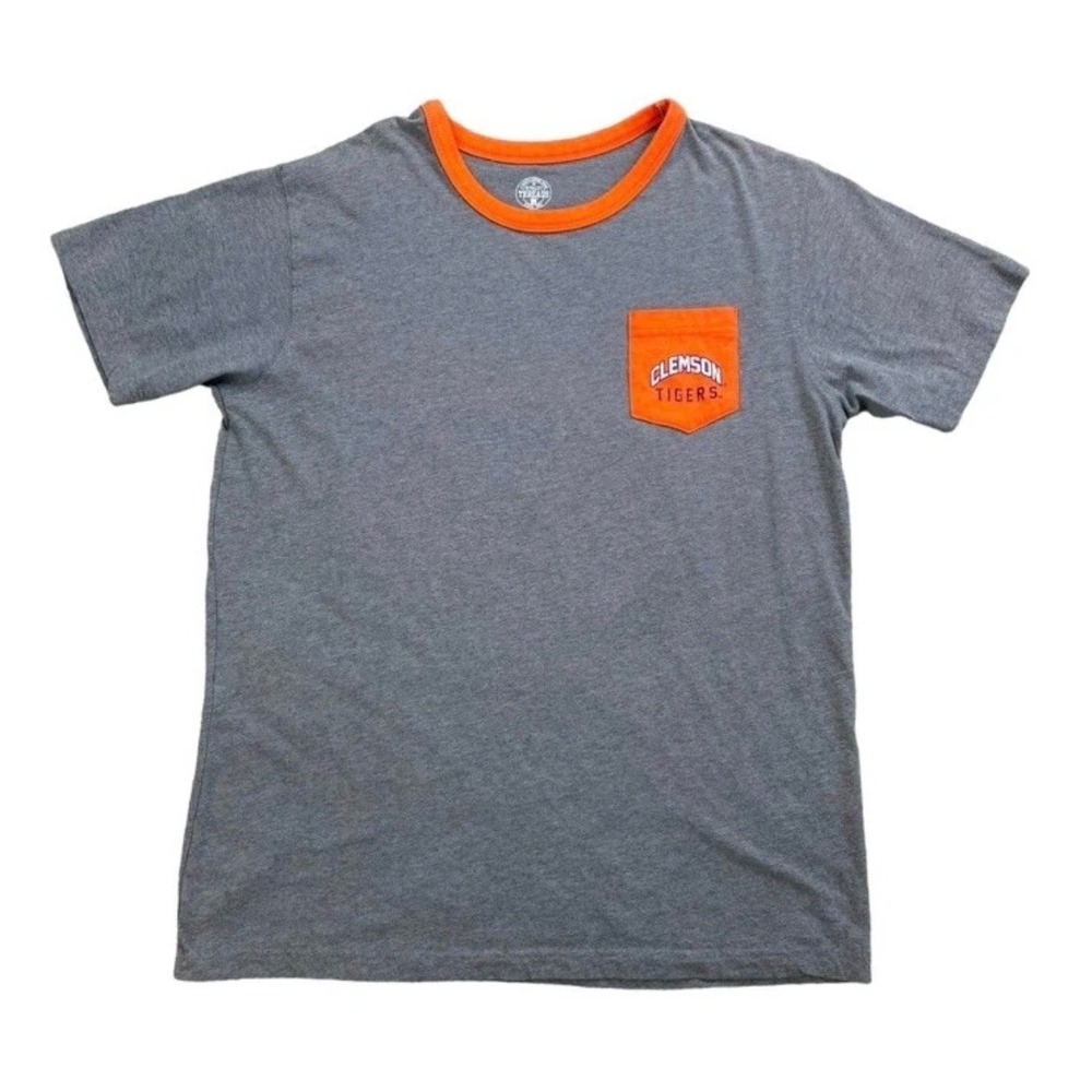 Clemson Tigers Pocket Tee Mens L Gray Orange Ringer Shirt Paw Rivalry Threads